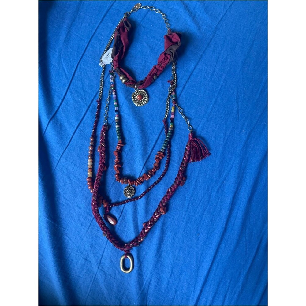 FREE PEOPLE x Ariana Ost River Layered Textile Necklace In Wine NWT